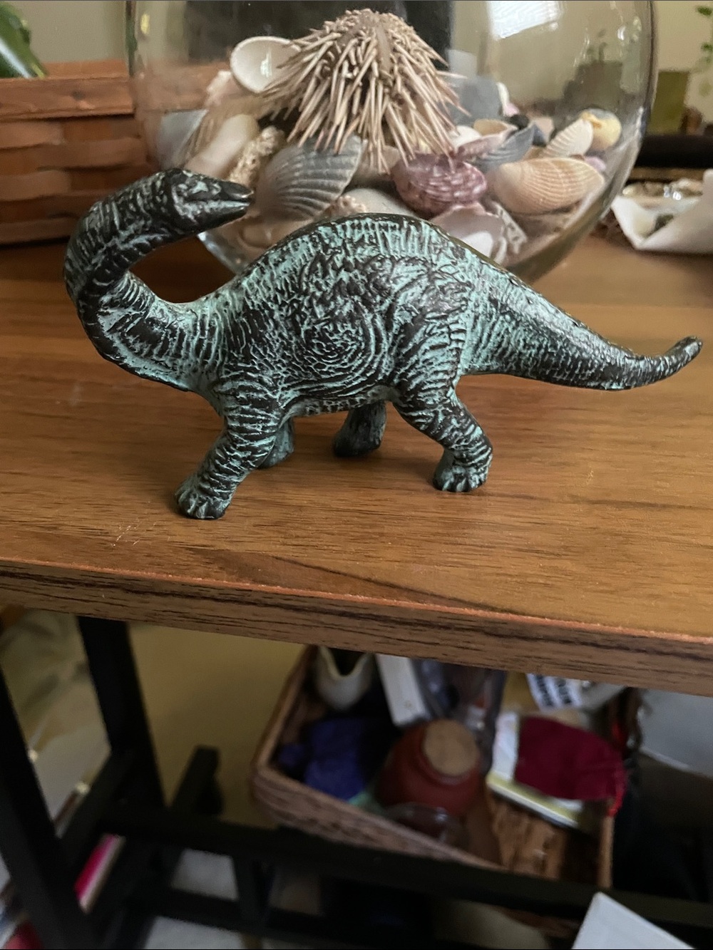 Patina Green Dino Figurine - Decorative Brontosaurus